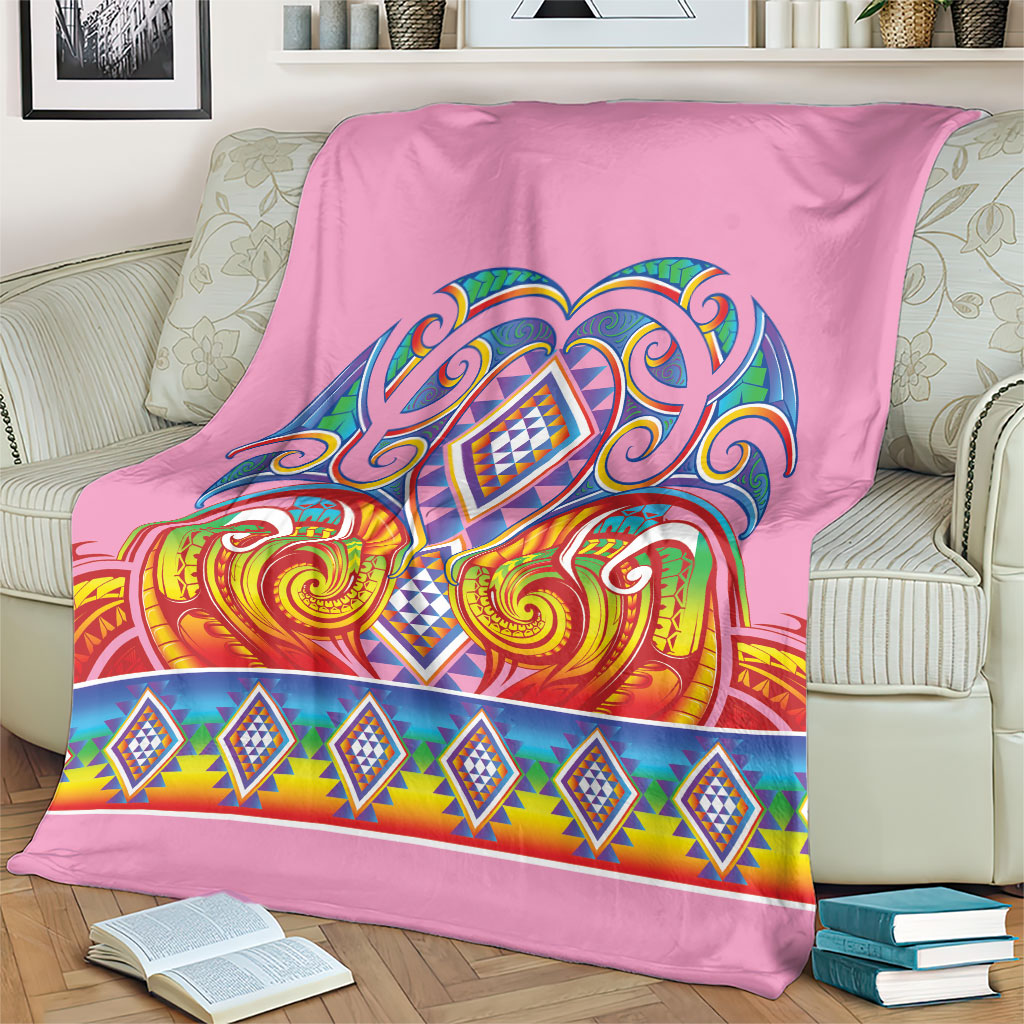 Rainbow Ngaru Taniko With Aotearoa Maori Tattoo Blanket LT14 - Polynesian Pride