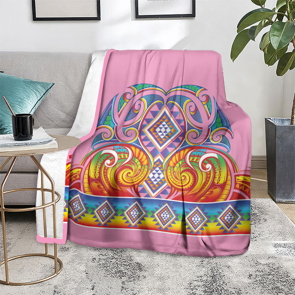 Rainbow Ngaru Taniko With Aotearoa Maori Tattoo Blanket LT14 - Polynesian Pride