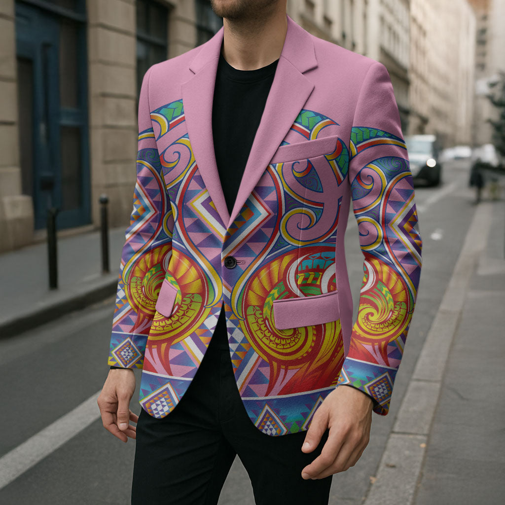 Rainbow Ngaru Taniko With Aotearoa Maori Tattoo Blazer