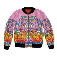 Rainbow Ngaru Taniko With Aotearoa Maori Tattoo Bomber Jacket LT14 Unisex Pink - Polynesian Pride