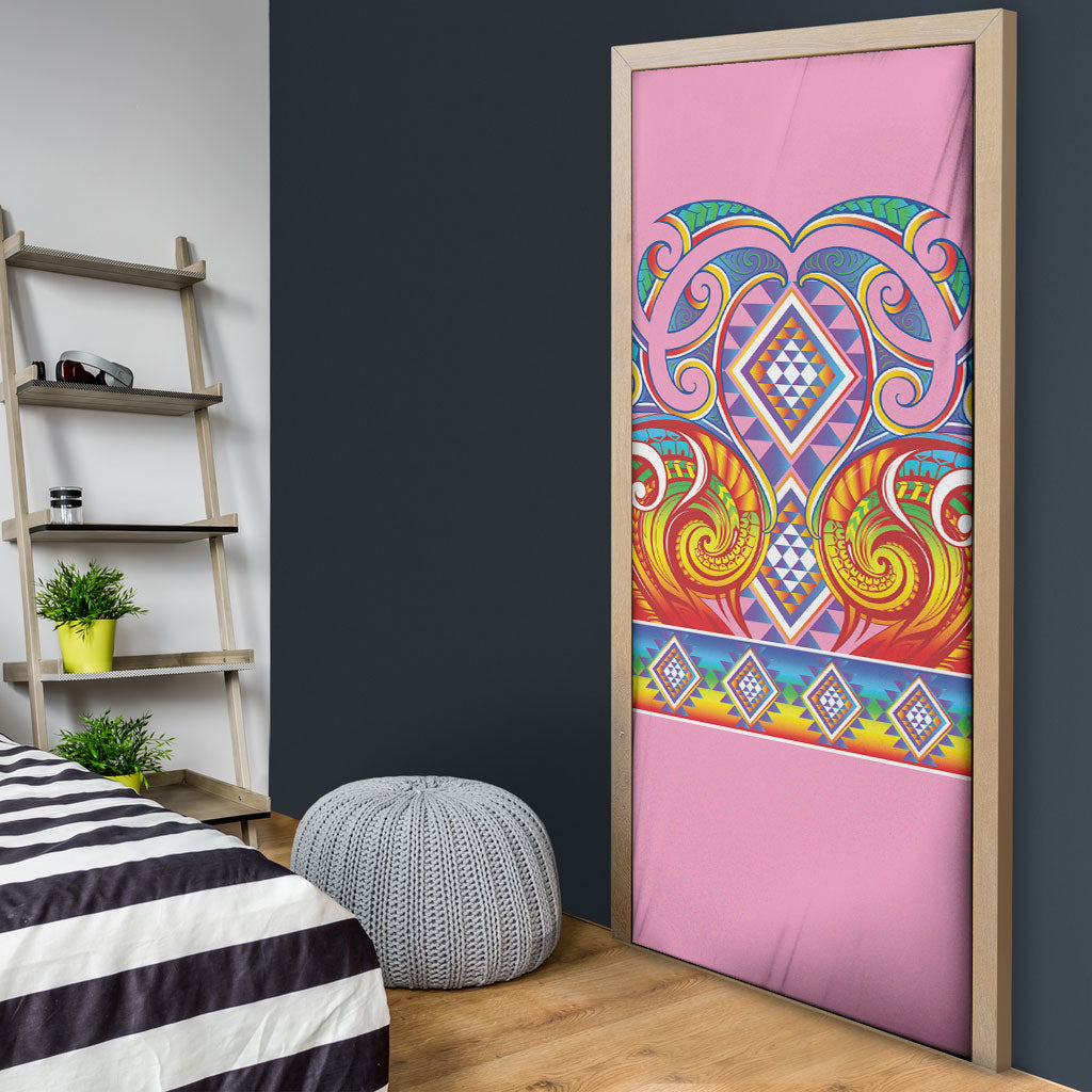 Rainbow Ngaru Taniko With Aotearoa Maori Tattoo Door Cover LT14 - Polynesian Pride