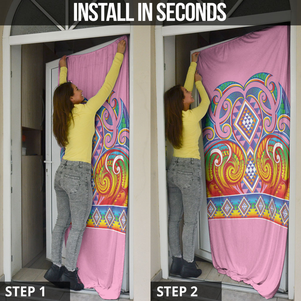 Rainbow Ngaru Taniko With Aotearoa Maori Tattoo Door Cover LT14 - Polynesian Pride