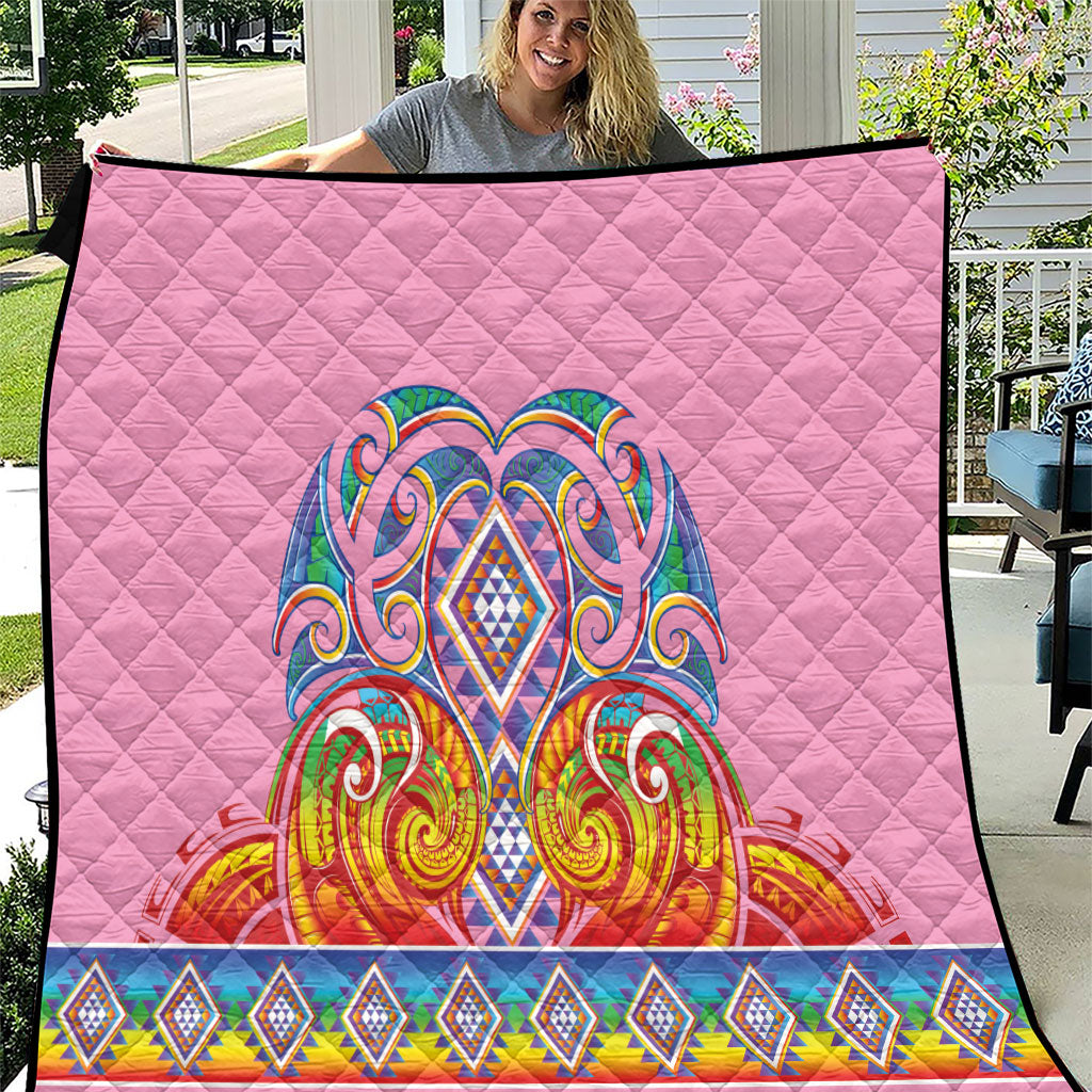 Rainbow Ngaru Taniko With Aotearoa Maori Tattoo Quilt LT14 Pink - Polynesian Pride