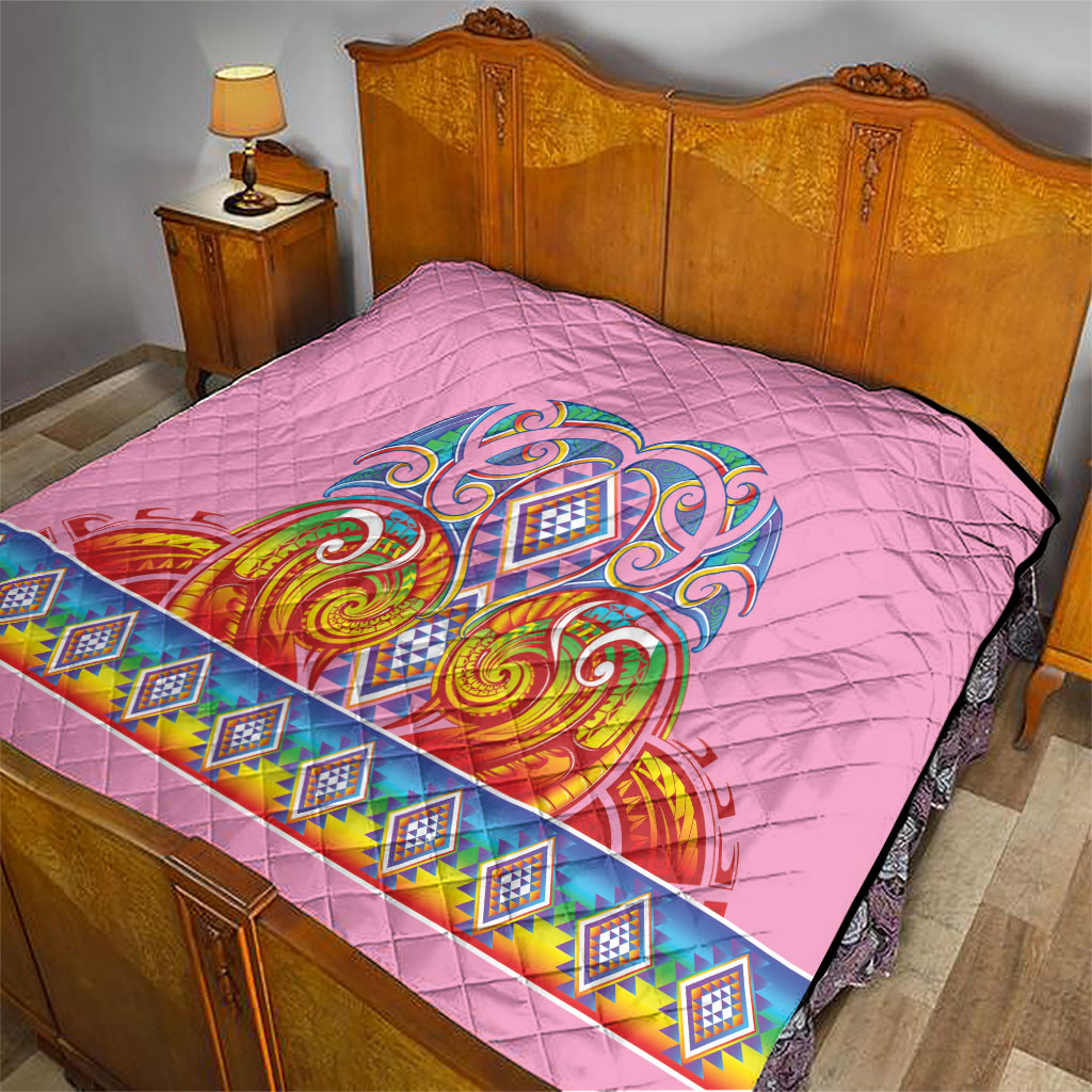 Rainbow Ngaru Taniko With Aotearoa Maori Tattoo Quilt LT14 - Polynesian Pride