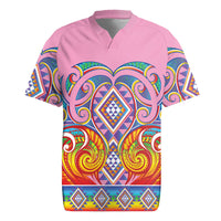 Rainbow Ngaru Taniko With Aotearoa Maori Tattoo Rugby Jersey LT14 Pink - Polynesian Pride