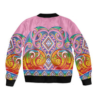 Rainbow Ngaru Taniko With Aotearoa Maori Tattoo Sleeve Zip Bomber Jacket