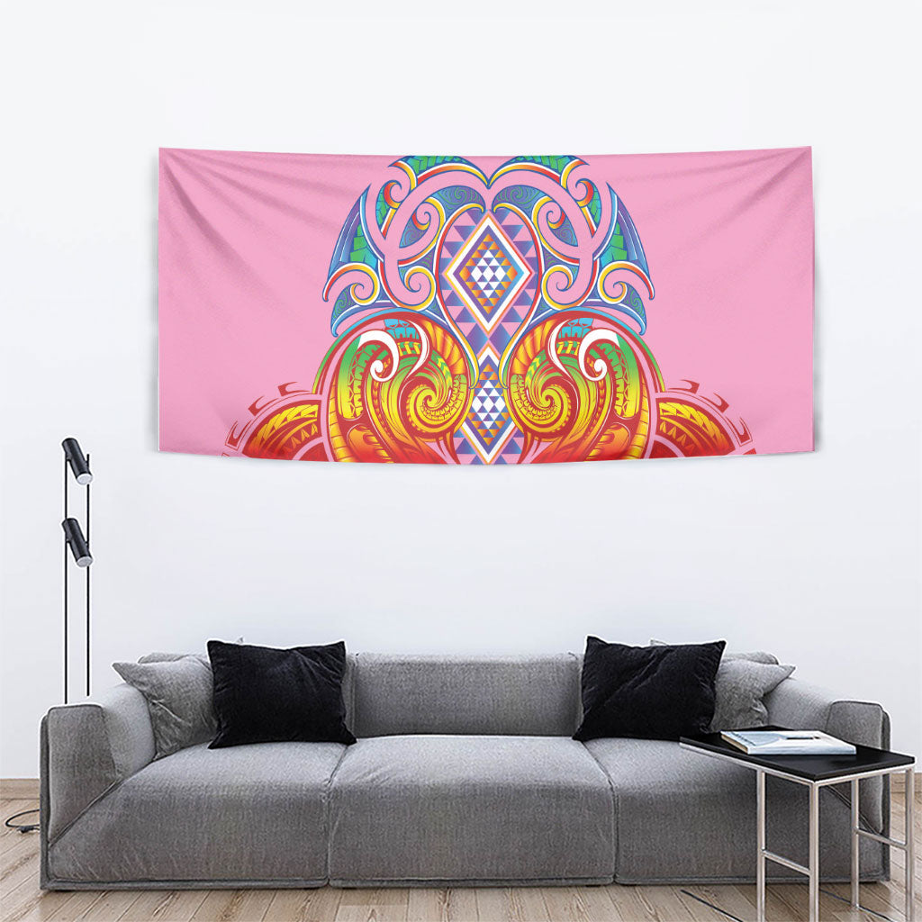 Rainbow Ngaru Taniko With Aotearoa Maori Tattoo Tapestry