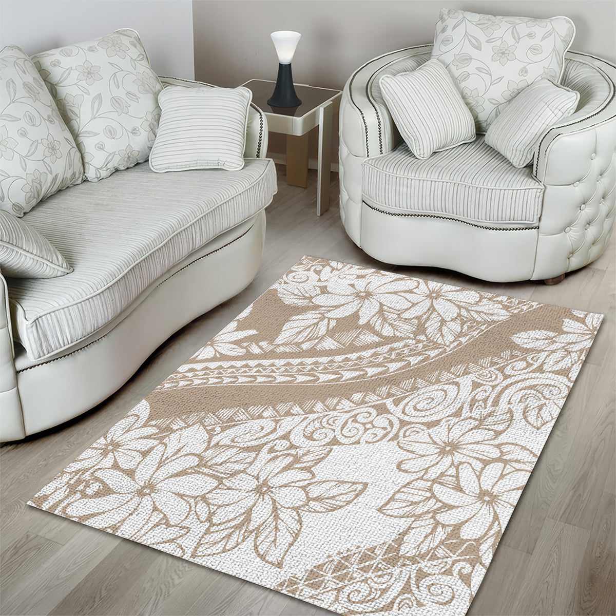Polynesia Area Rug Polynesian Tropical Flowers Beige Pastel Vibes LT14 - Polynesian Pride