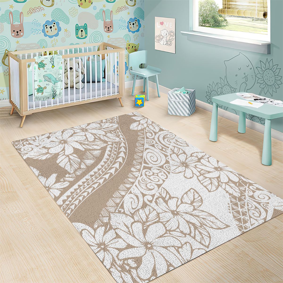 Polynesia Area Rug Polynesian Tropical Flowers Beige Pastel Vibes LT14 - Polynesian Pride