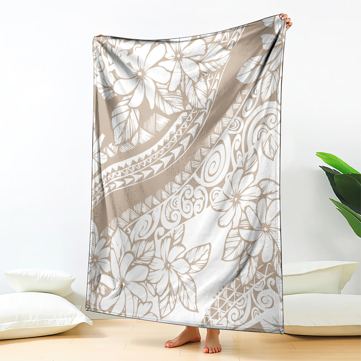 Polynesia Blanket Polynesian Tropical Flowers Beige Pastel Vibes LT14 Begie - Polynesian Pride