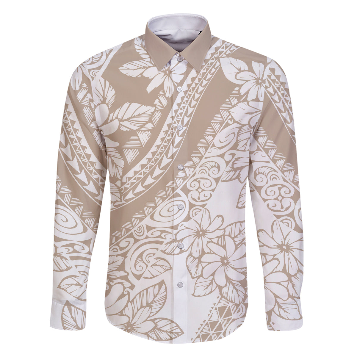 Polynesia Family Matching Long Sleeve Bodycon Dress and Hawaiian Shirt Polynesian Tropical Flowers Beige Pastel Vibes LT14 - Polynesian Pride