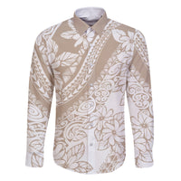 Polynesia Family Matching Off Shoulder Long Sleeve Dress and Hawaiian Shirt Polynesian Tropical Flowers Beige Pastel Vibes LT14 - Polynesian Pride