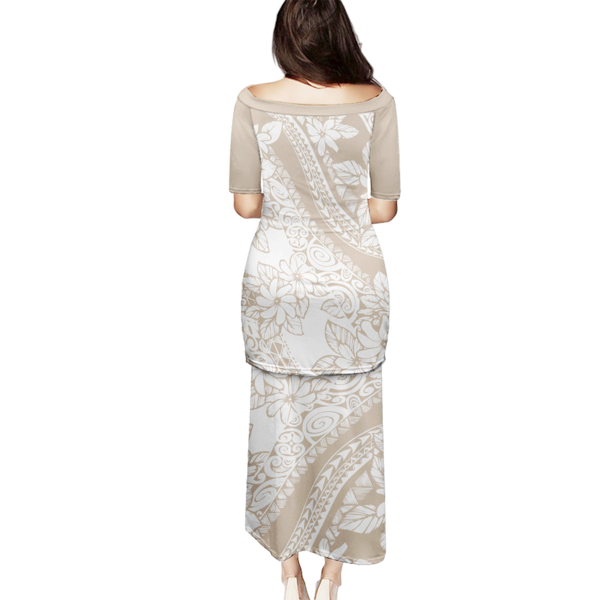Polynesia Family Matching Puletasi Dress and Hawaiian Shirt Polynesian Tropical Flowers Beige Pastel Vibes LT14 - Polynesian Pride