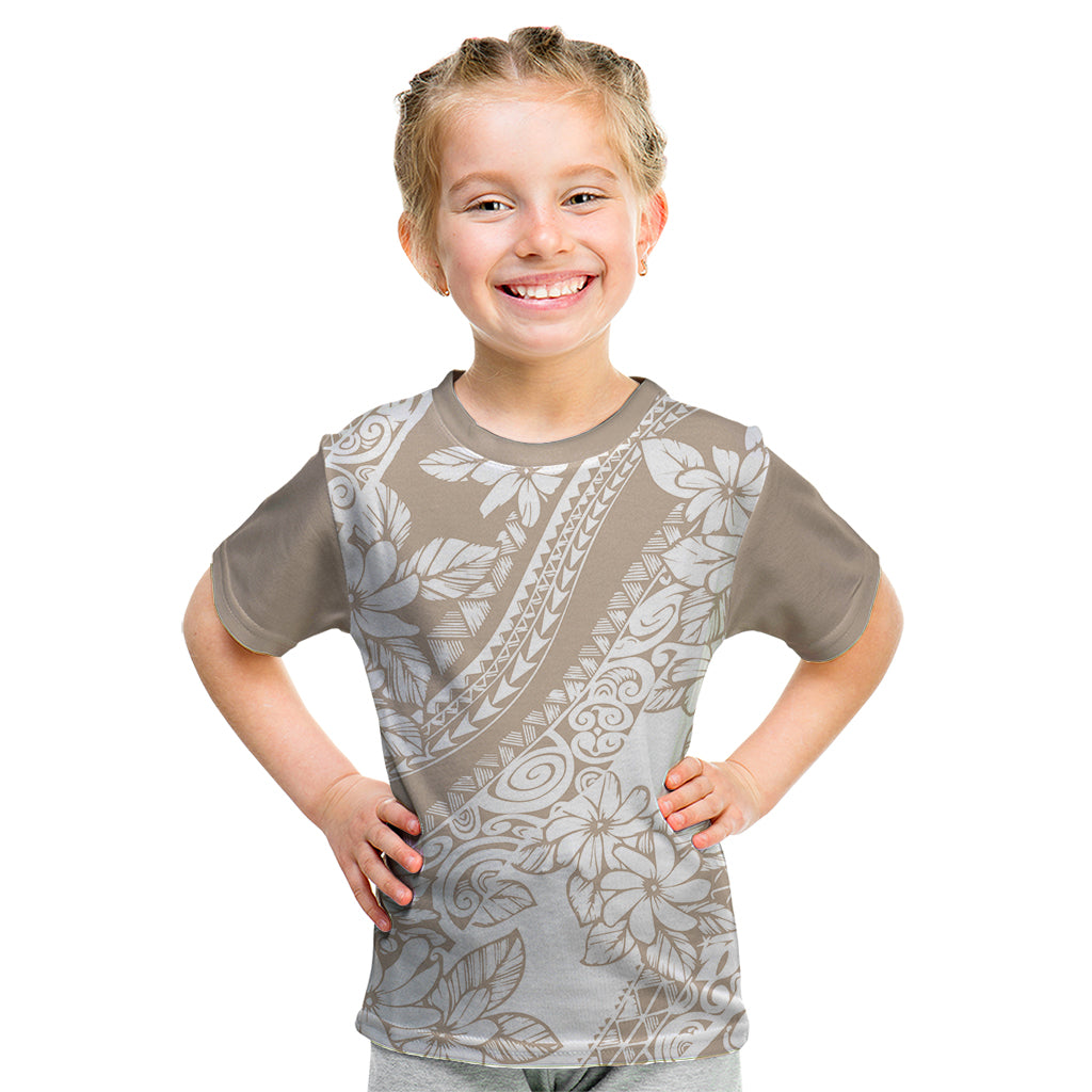 Polynesia Kid T Shirt Polynesian Tropical Flowers Beige Pastel Vibes LT14 Beige - Polynesian Pride