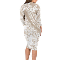 Polynesia Long Sleeve Bodycon Dress Polynesian Tropical Flowers Beige Pastel Vibes LT14 - Polynesian Pride