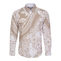 Polynesia Long Sleeve Button Shirt Polynesian Tropical Flowers Beige Pastel Vibes LT14 Unisex Beige - Polynesian Pride