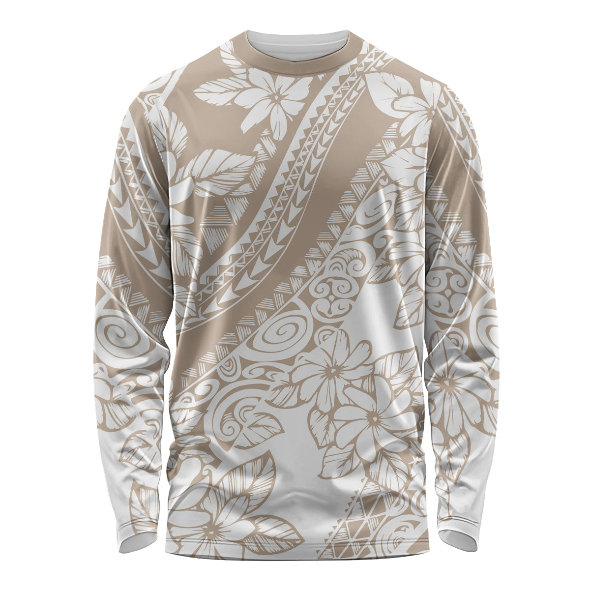 Polynesia Long Sleeve Shirt Polynesian Tropical Flowers Beige Pastel Vibes LT14 Unisex Beige - Polynesian Pride