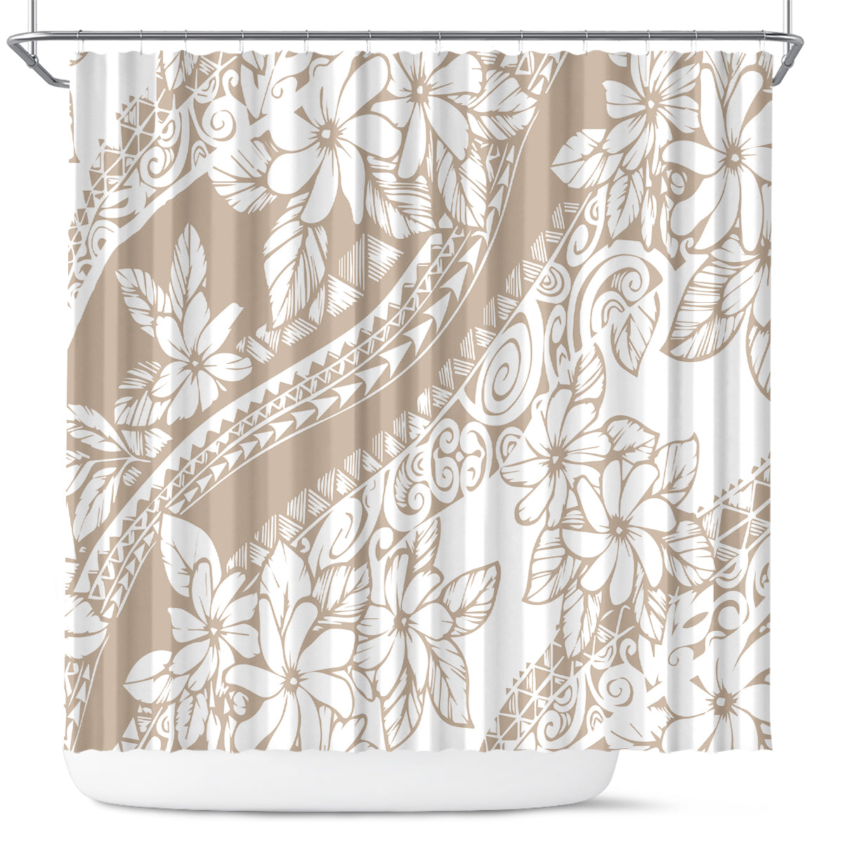 Polynesia Shower Curtain Polynesian Tropical Flowers Begie Pastel Vibes LT14 Begie - Polynesian Pride