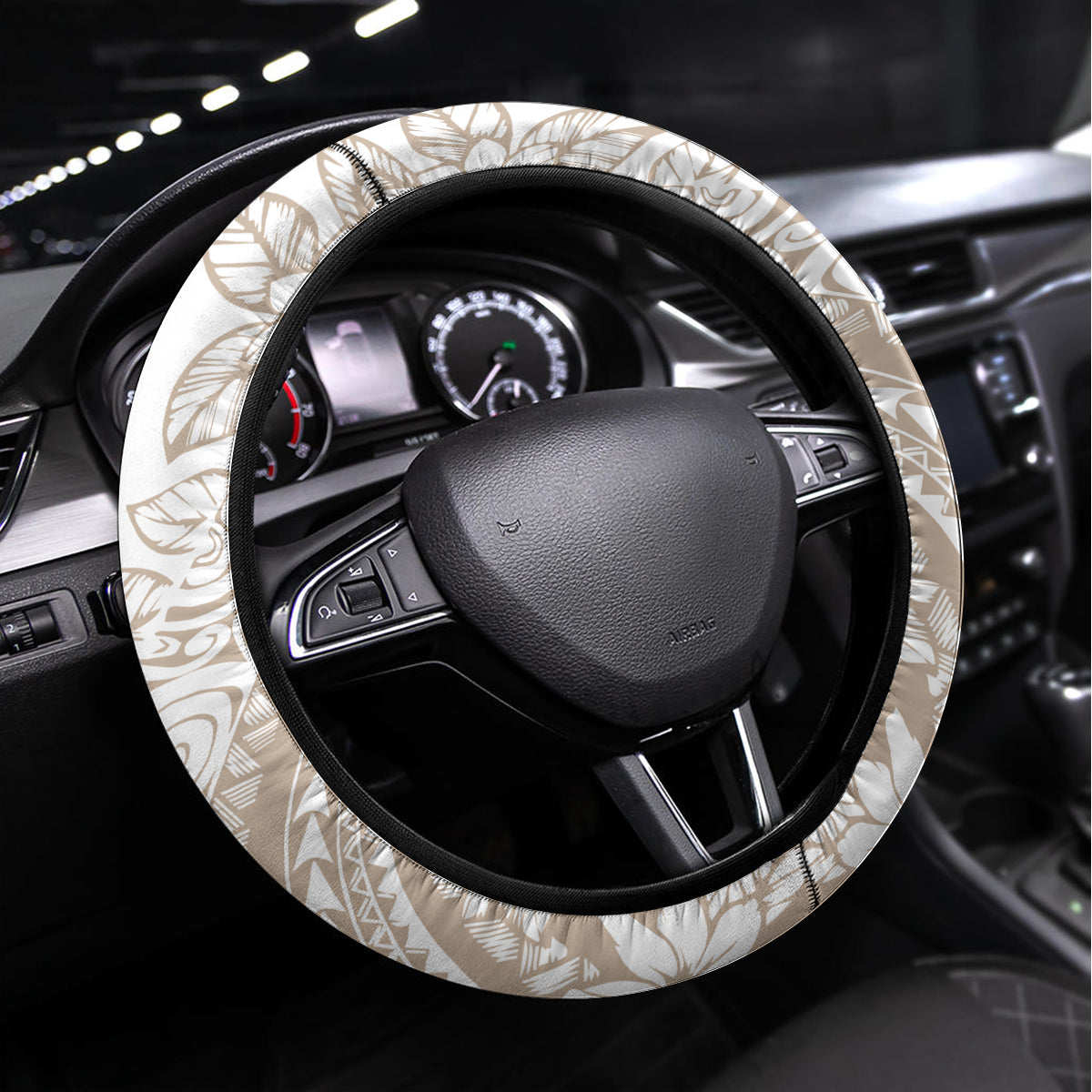 Polynesia Steering Wheel Cover Polynesian Tropical Flowers Begie Pastel Vibes