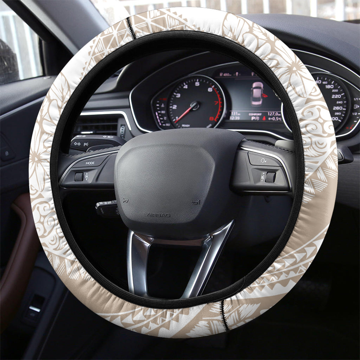 Polynesia Steering Wheel Cover Polynesian Tropical Flowers Begie Pastel Vibes LT14 - Polynesian Pride