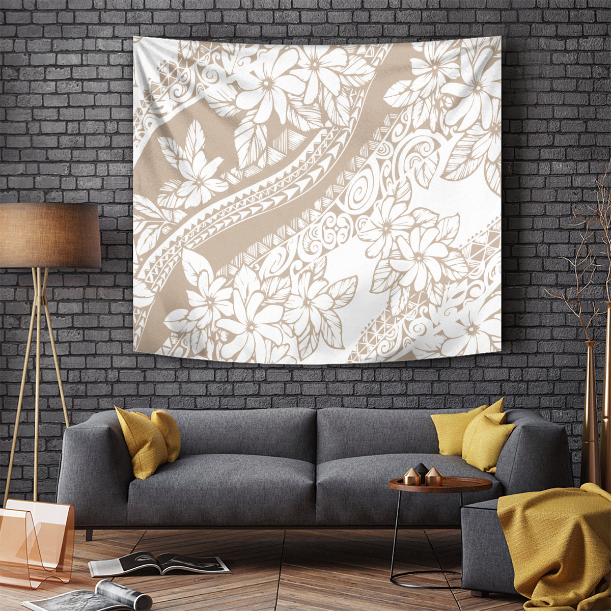 Polynesia Tapestry Polynesian Tropical Flowers Begie Pastel Vibes LT14 Begie - Polynesian Pride