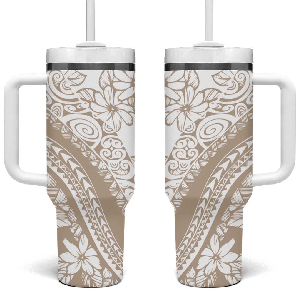 Polynesia Tumbler With Handle Polynesian Tropical Flowers Begie Pastel Vibes