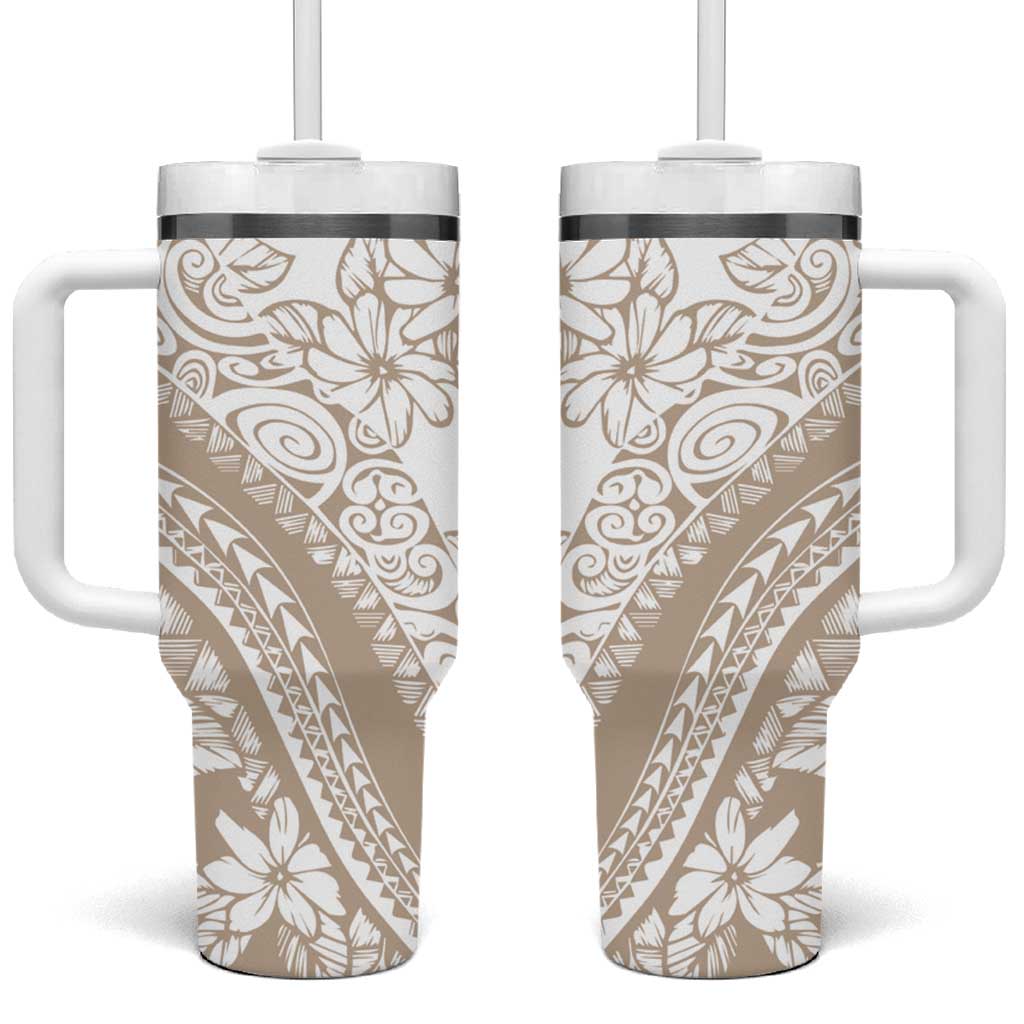 Polynesia Tumbler With Handle Polynesian Tropical Flowers Begie Pastel Vibes