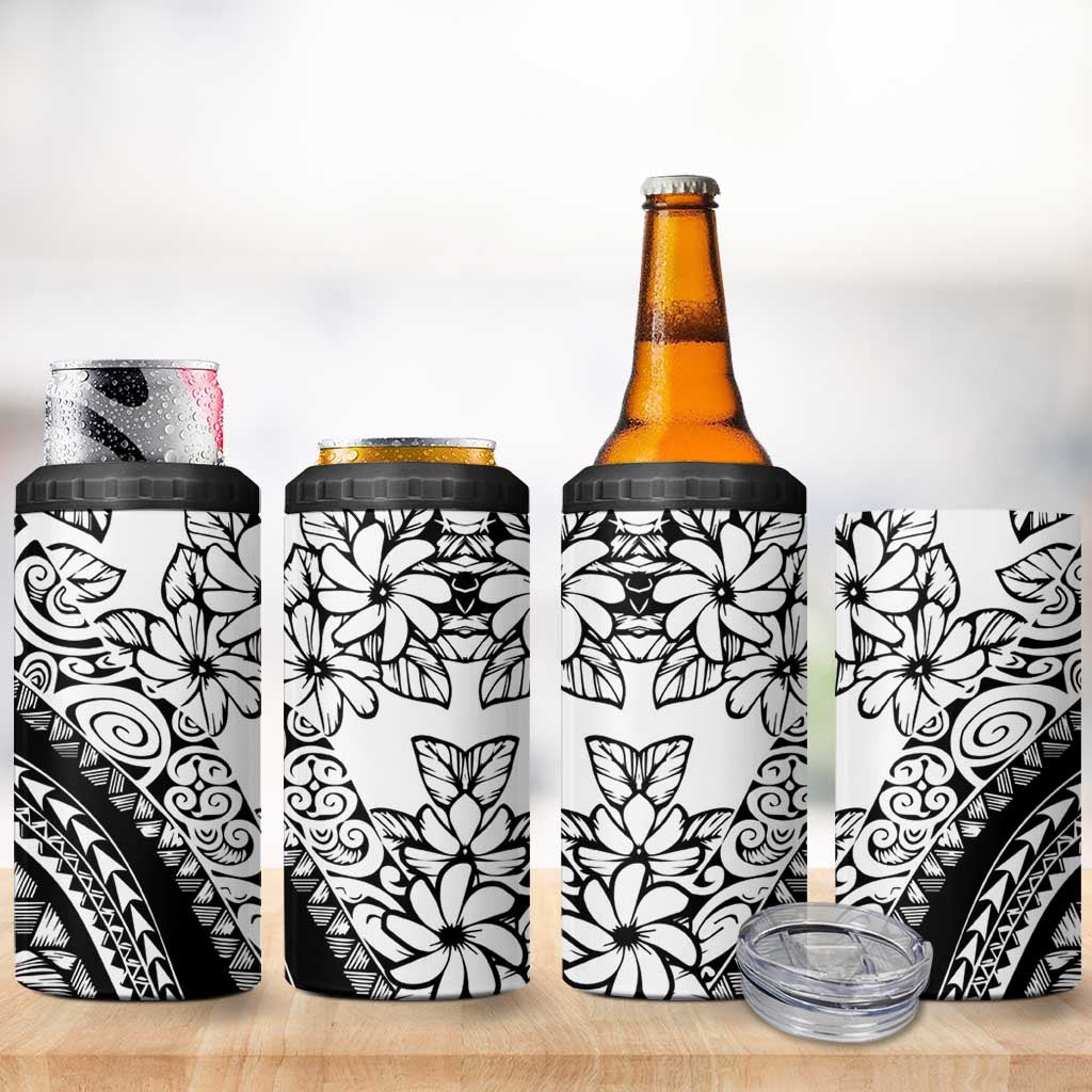Polynesia 4 in 1 Can Cooler Tumbler Polynesian Tropical Flowers Black Pastel Vibes