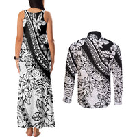 Polynesia Couples Matching Tank Maxi Dress and Long Sleeve Button Shirts Polynesian Tropical Flowers Black Pastel Vibes LT14 - Polynesian Pride