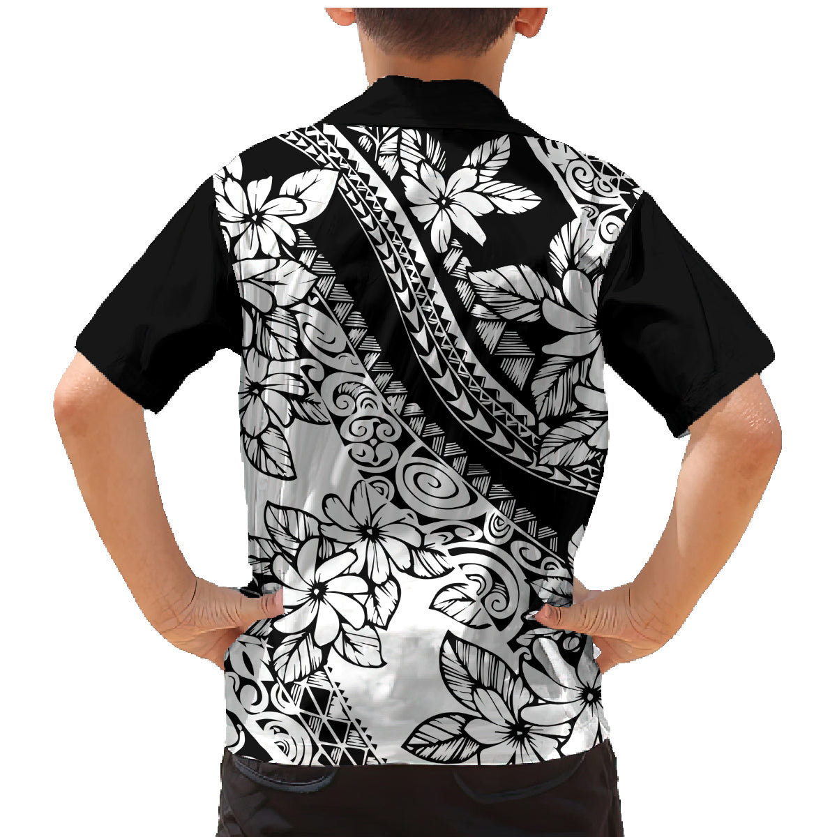 polynesia-family-matching-mermaid-dress-and-hawaiian-shirt-polynesian-tropical-flowers-black-pastel-vibes