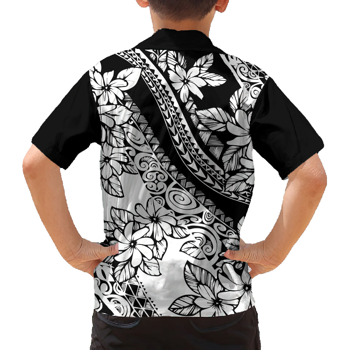 Polynesia Family Matching Off Shoulder Maxi Dress and Hawaiian Shirt Polynesian Tropical Flowers Black Pastel Vibes LT14 - Polynesian Pride