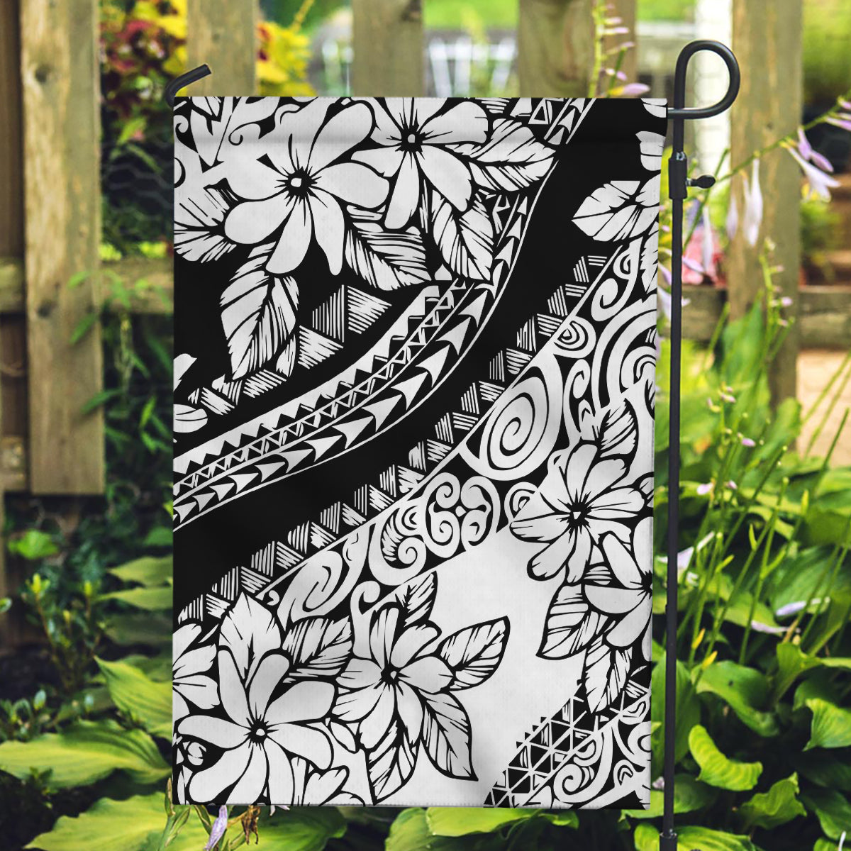 Polynesia Garden Flag Polynesian Tropical Flowers Black Pastel Vibes LT14 Garden Flag Black - Polynesian Pride