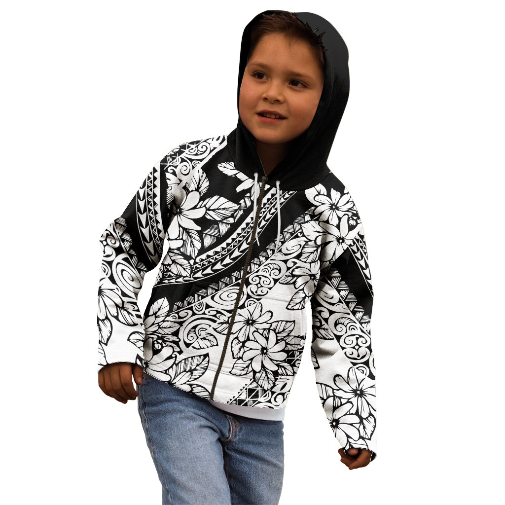 Polynesia Kid Hoodie Polynesian Tropical Flowers Black Pastel Vibes LT14 - Polynesian Pride