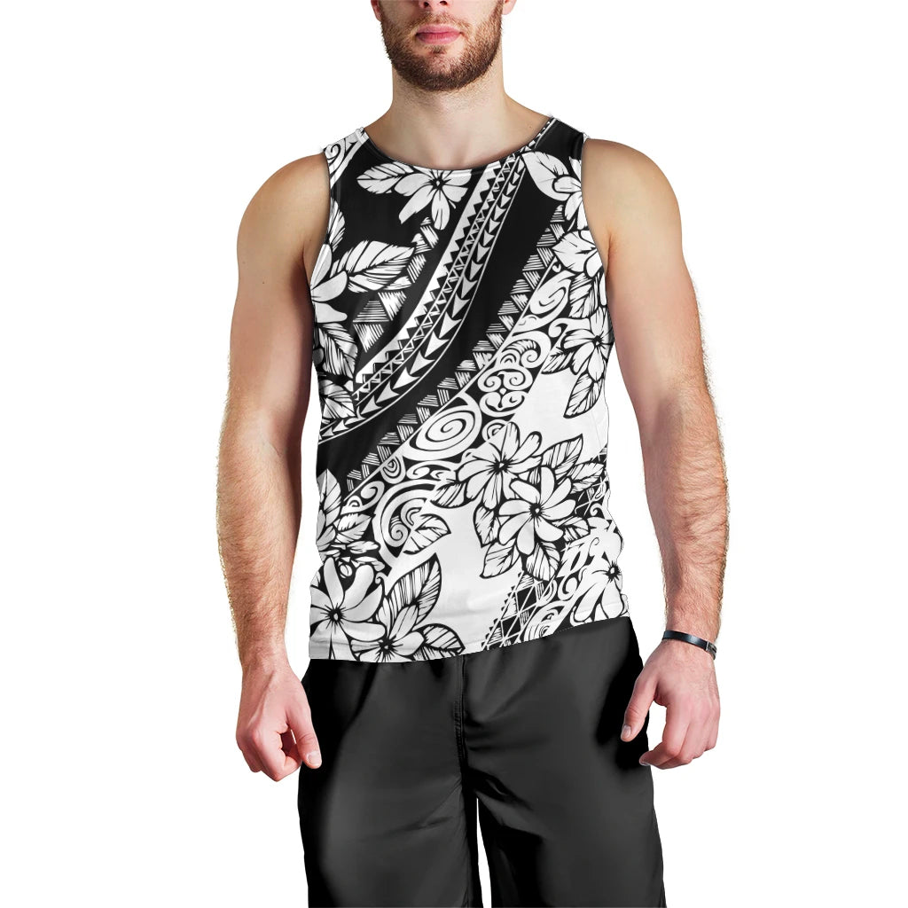 Polynesia Men Tank Top Polynesian Tropical Flowers Black Pastel Vibes LT14 - Polynesian Pride
