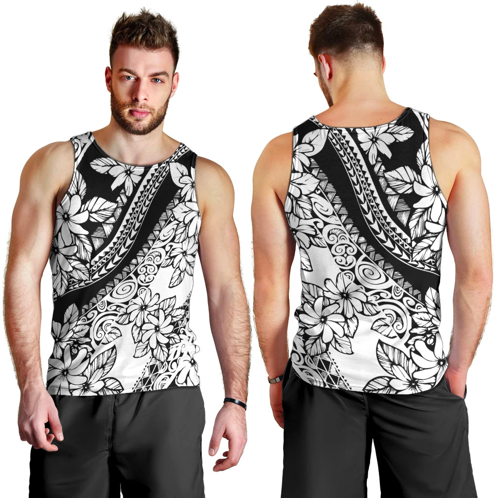 Polynesia Men Tank Top Polynesian Tropical Flowers Black Pastel Vibes LT14 - Polynesian Pride