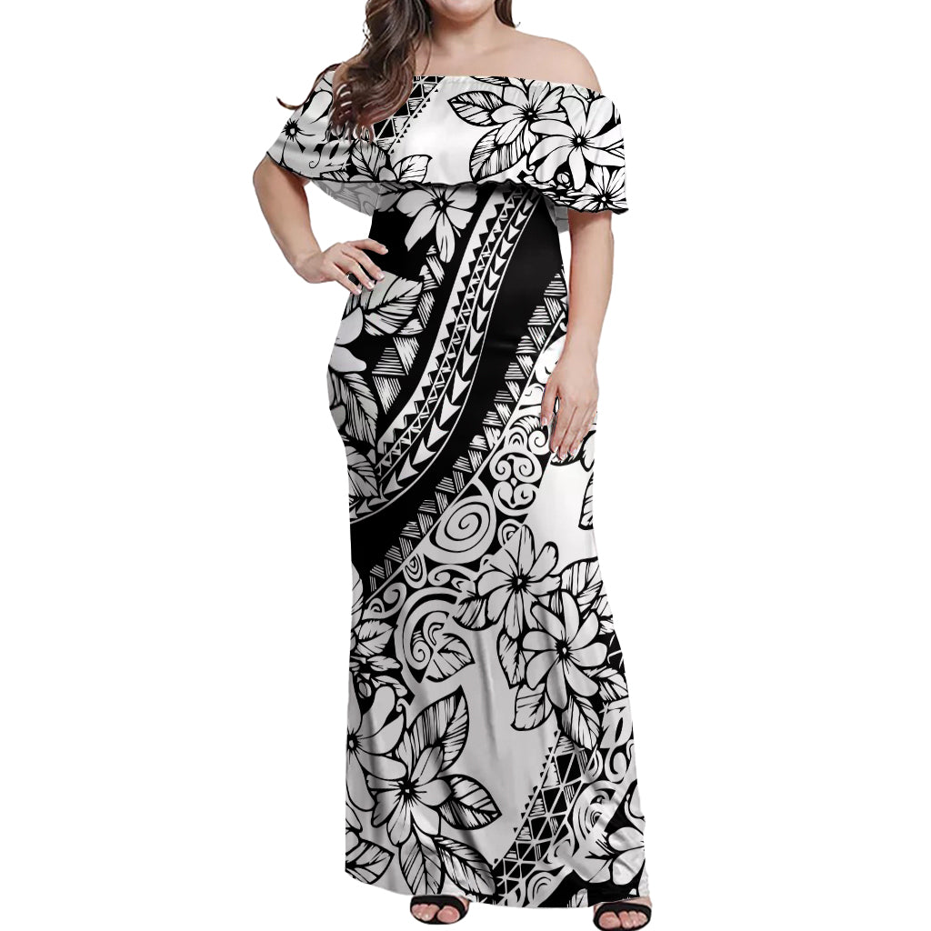 Polynesia Off Shoulder Maxi Dress Polynesian Tropical Flowers Black Pastel Vibes LT14 Women Black - Polynesian Pride