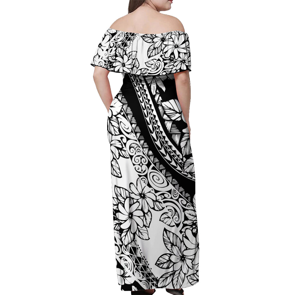 Polynesia Off Shoulder Maxi Dress Polynesian Tropical Flowers Black Pastel Vibes LT14 - Polynesian Pride