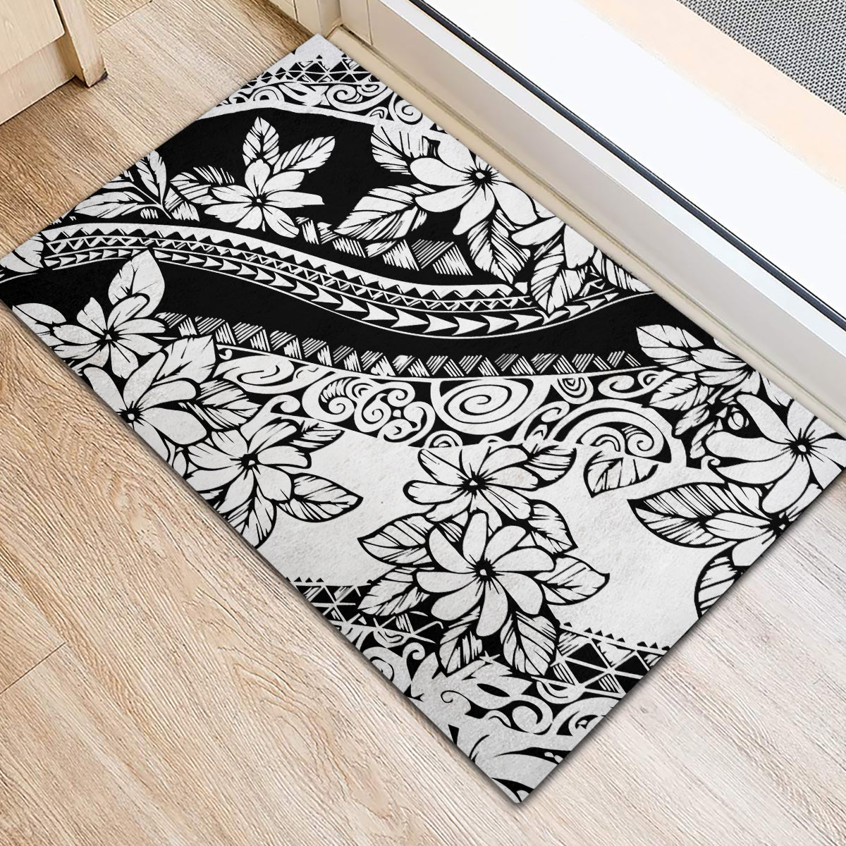 Polynesia Rubber Doormat Polynesian Tropical Flowers Black Pastel Vibes LT14 - Polynesian Pride