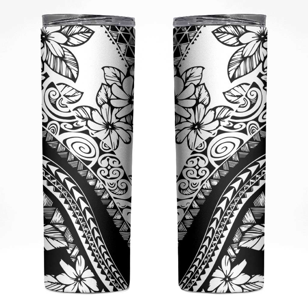 Polynesia Skinny Tumbler Polynesian Tropical Flowers Black Pastel Vibes