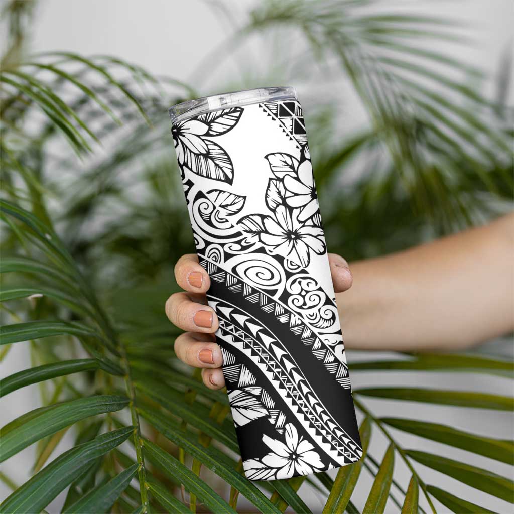 Polynesia Skinny Tumbler Polynesian Tropical Flowers Black Pastel Vibes