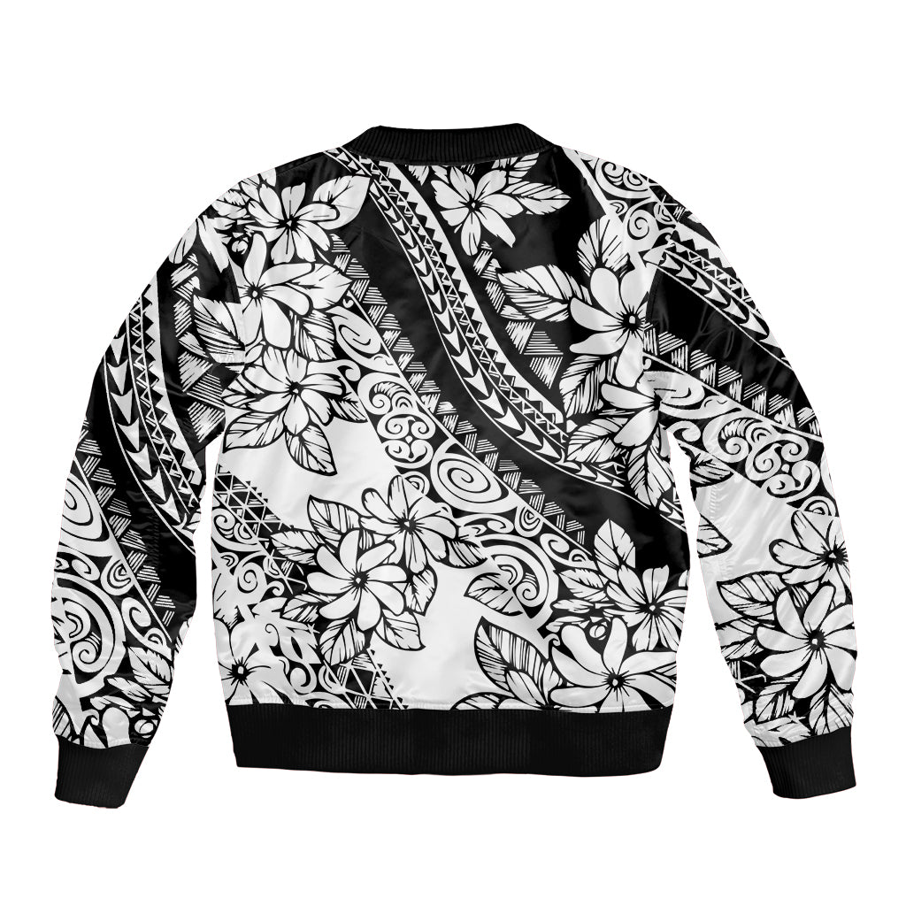 Polynesia Sleeve Zip Bomber Jacket Polynesian Tropical Flowers Black Pastel Vibes LT14 - Polynesian Pride