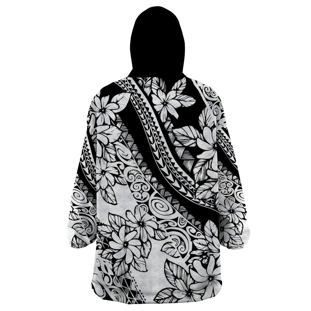 Polynesia Wearable Blanket Hoodie Polynesian Tropical Flowers Black Pastel Vibes LT14 - Polynesian Pride