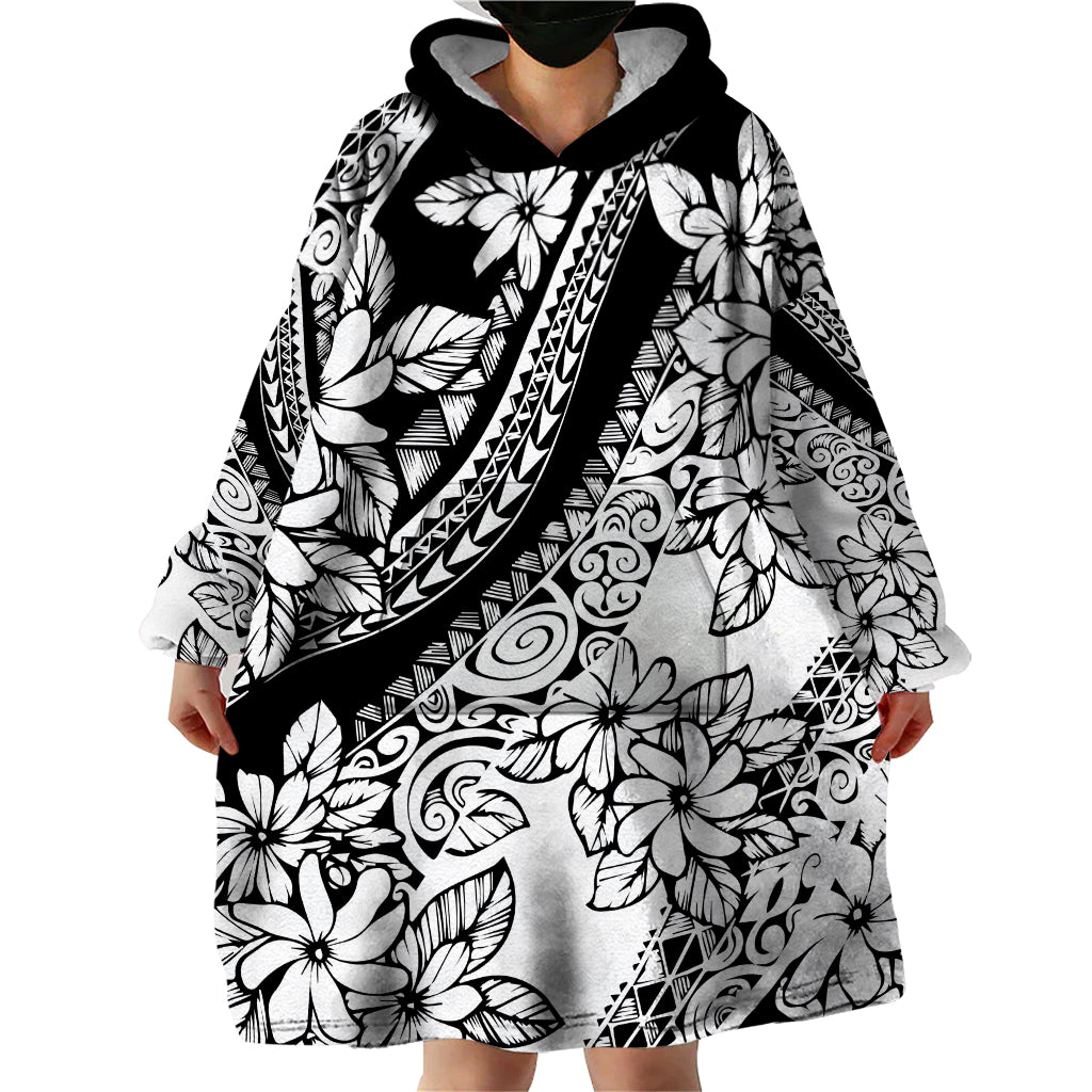 Polynesia Wearable Blanket Hoodie Polynesian Tropical Flowers Black Pastel Vibes LT14 - Polynesian Pride