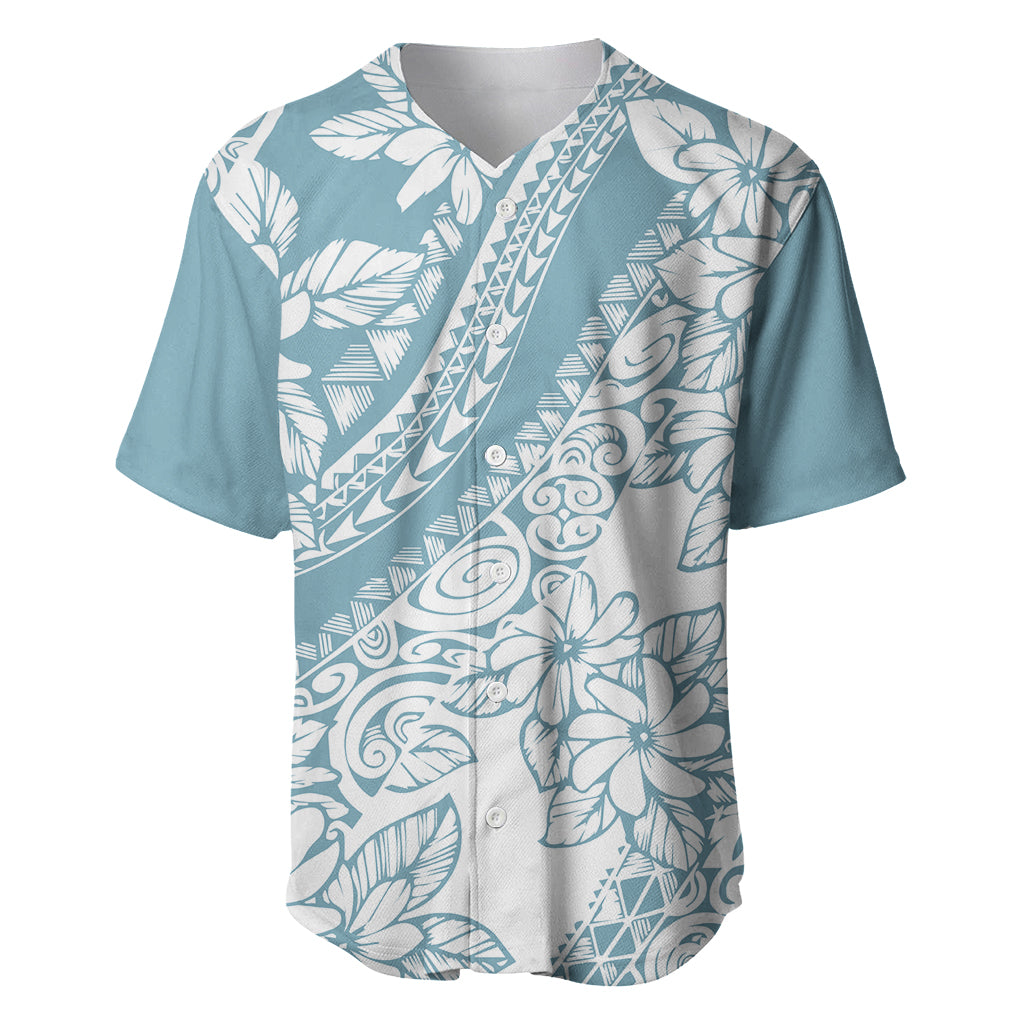 Polynesia Baseball Jersey Polynesian Tropical Flowers Blue Pastel Vibes LT14 Blue - Polynesian Pride