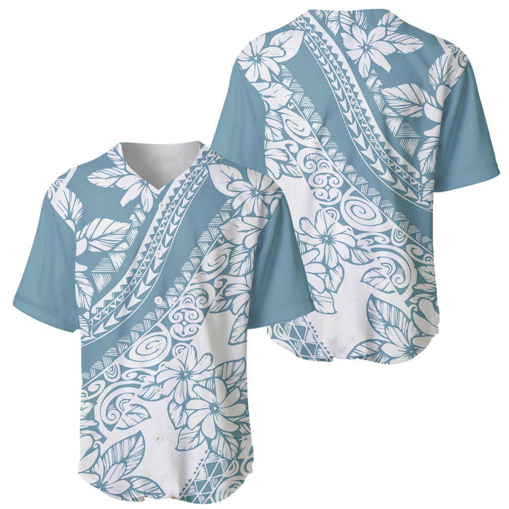 Polynesia Baseball Jersey Polynesian Tropical Flowers Blue Pastel Vibes LT14 - Polynesian Pride