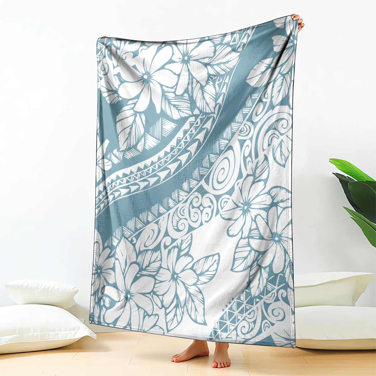 Polynesia Blanket Polynesian Tropical Flowers Blue Pastel Vibes LT14 Blue - Polynesian Pride