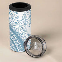 Polynesia 4 in 1 Can Cooler Tumbler Polynesian Tropical Flowers Blue Pastel Vibes
