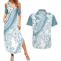 Polynesia Couples Matching Summer Maxi Dress and Hawaiian Shirt Polynesian Tropical Flowers Blue Pastel Vibes LT14 Blue - Polynesian Pride
