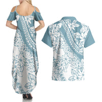 Polynesia Couples Matching Summer Maxi Dress and Hawaiian Shirt Polynesian Tropical Flowers Blue Pastel Vibes LT14 - Polynesian Pride