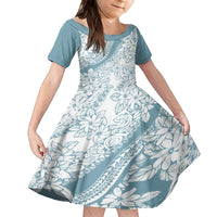 Polynesia Family Matching Off Shoulder Short Dress and Hawaiian Shirt Polynesian Tropical Flowers Blue Pastel Vibes LT14 Daughter's Dress Blue - Polynesian Pride